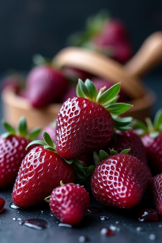 新鮮なベリー類と完成したスムージーのクローズアップ