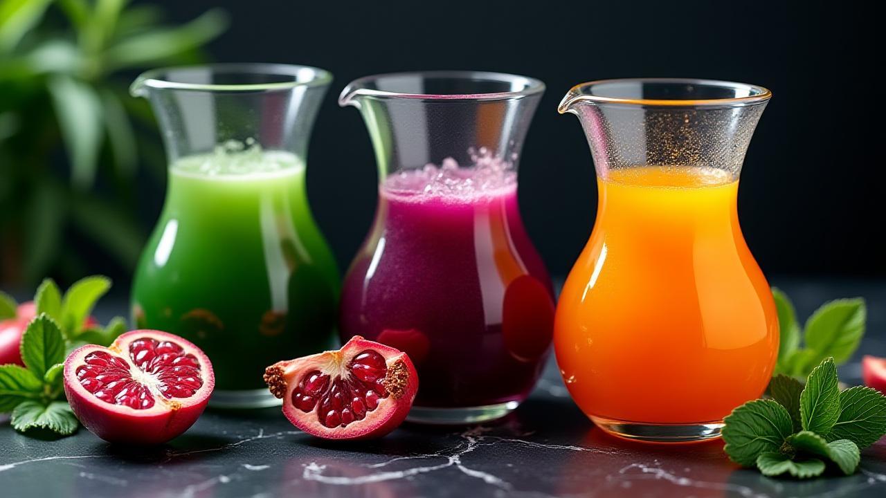 色鮮やかなコールドプレスジュースが並ぶスタイリッシュなカウンター