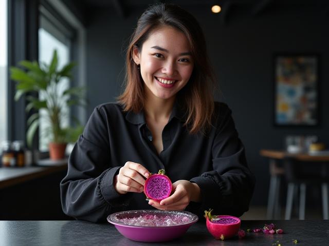 オフィスでフルーツを楽しむビジネスパーソン