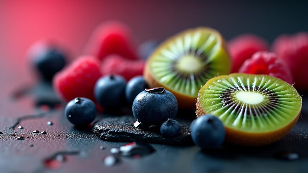 新鮮な低GIフルーツとオーガニックキウイのプレミアムな配置